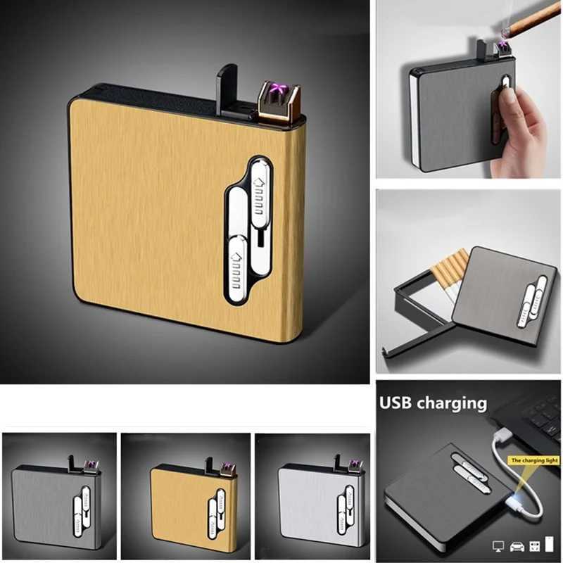 10 /20 Large Capacity Cigarette Case Mens Luxury Cigarette Case Automatic Pop-up Cigarette Case and Ion Double Arc Lighter N260311
