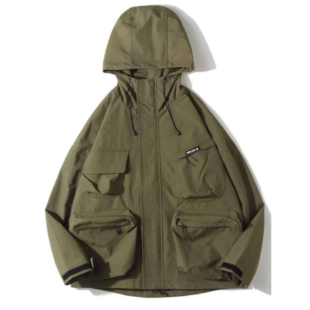 Multi Pocket Hooded Cargo Men Women Japanese Harajuku Casual Windbreak Jacket Outdoor Spring Autumn Fashion Couple Coats 26H0311