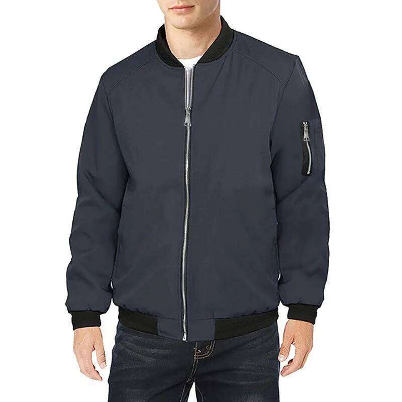 Spring Men's Fashion Jacket Windbreak Zipper Design Stand Collar Solid Color Baseball Coat Simple Style Male Classic Clothing 26H0311