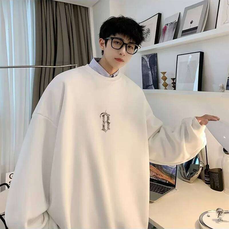 M-8XL Autumn Men Pullover Hoodie Oversized Sweatshirt Korean Fashion Loose Letter Print Long Sleeve Plus Velvet Couple Clothes C260311