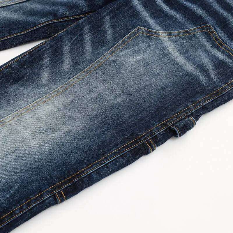 High street fashionable new men's jeans with patch, nostalgic stretch, slim fit, washed blue jeans, 's hip-ho Z260225