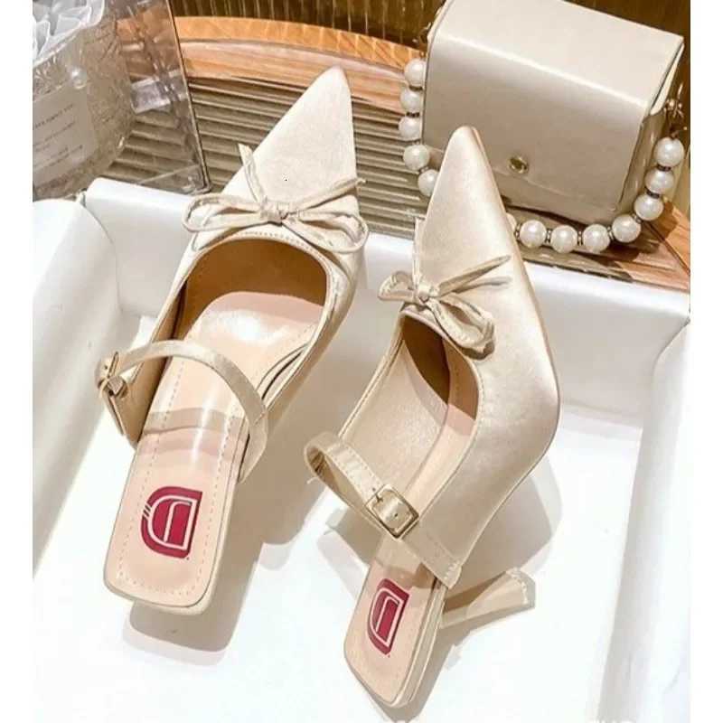 Elegant Leopard Mid Heels Bow Fashion Sandals 2025 Summer Pointed Toe Sexy Pumps Women Shoes Dress Designer Zapatillas K260311