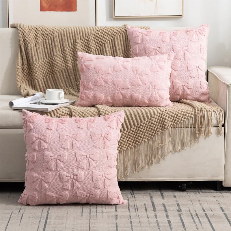 Quilting Embroidery Pillow Case Bow Plush Embroidery Pillow Without Core Bedside Pillow Office Backrest Pad