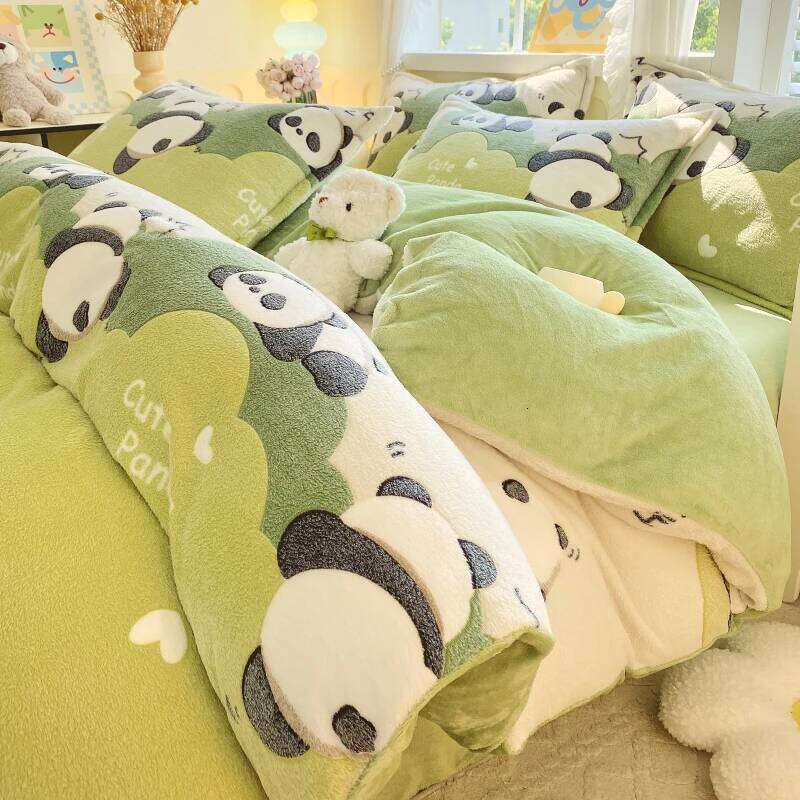 Cute Panda Milk Velvet Duvet Boys Girls Bedroom Decor Cartoon Animal Bedding Autumn and Winter Soft Warm Comforter Cover H260311