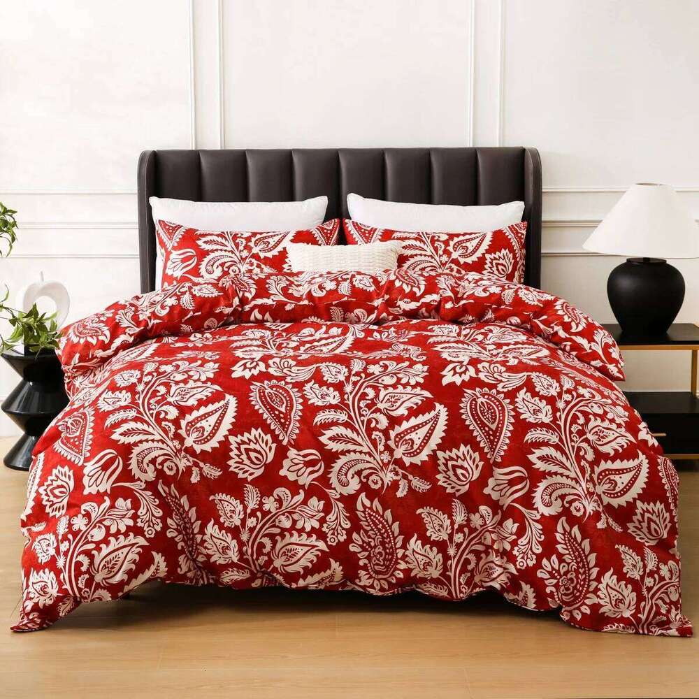 Boho White Paisley Floral Duvet Twin Bohemian Exotic Flower Bedding Set Reversible Red Comforter Cover for Girl Women Room H260311