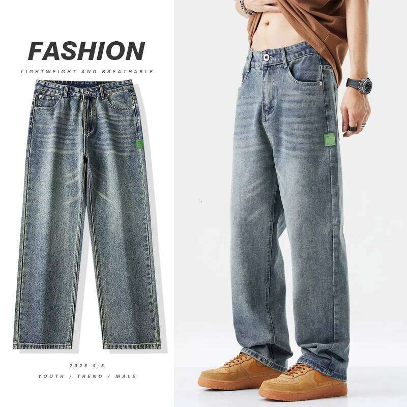 Baggy Jeans Men's Streetwear Fashion Straight Vintage Washed Wide-leg Pants Y2k Mens Clothing Casual Loose Denim Trousers Z260225