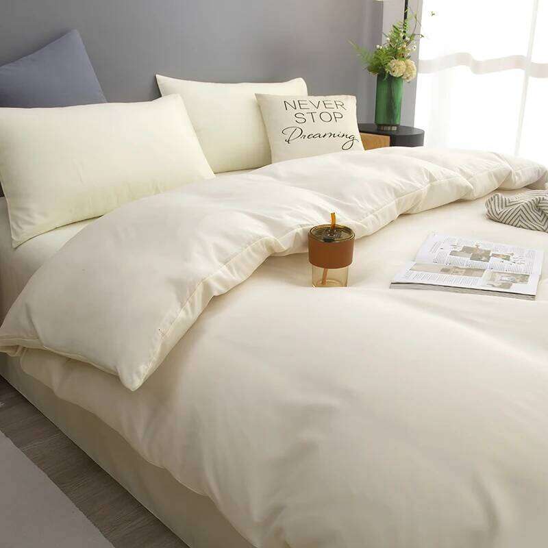 Beige Solid Color Bedding Sets Simple Style Comforter Covers Zipper Closure Soft Duvet Cover with Pillowcases H260311