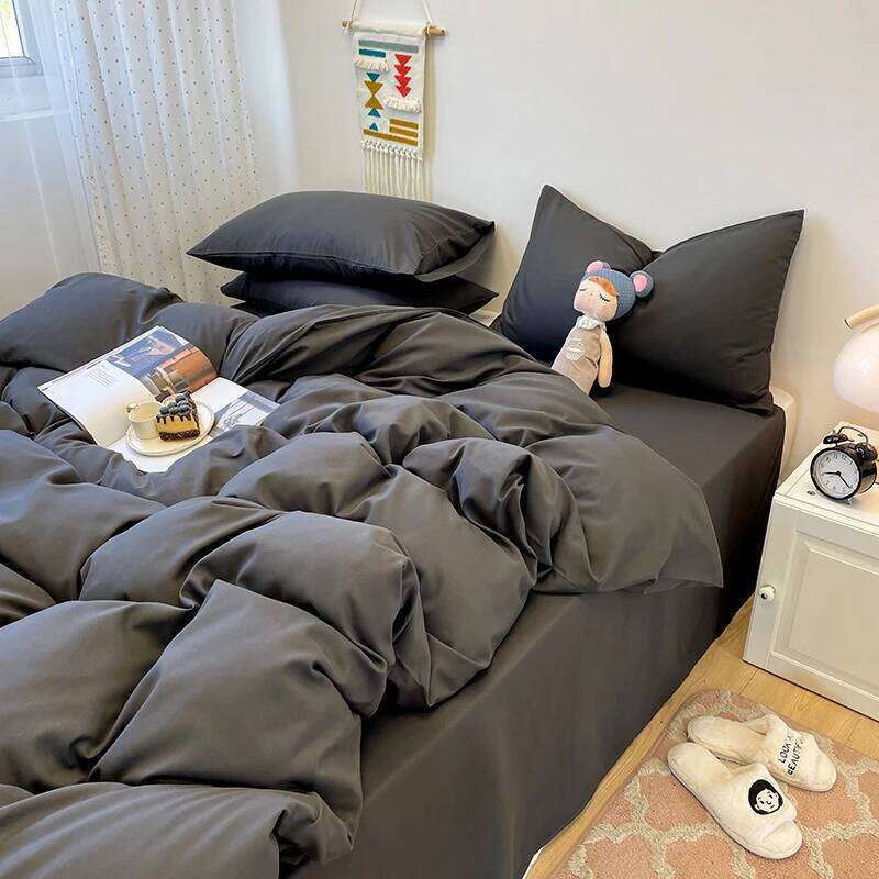 3-piece of solid-color down cover, bedding set 1 duvet cover +2 pillowcases, without core, soft and comfortable H260311