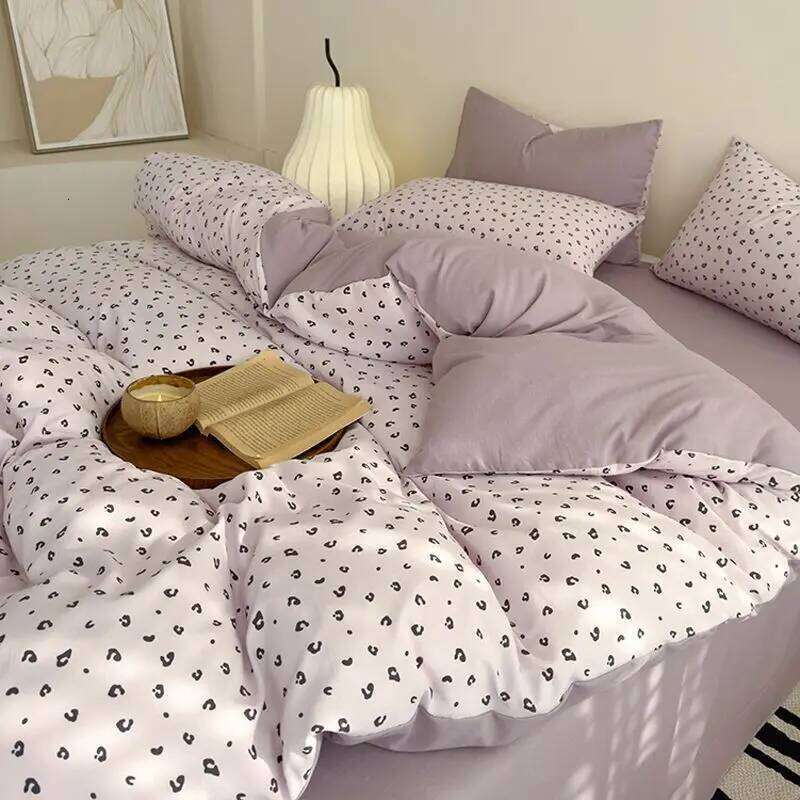 Dusty Purple Leopard Bedding Set Ins Single Queen Duvet Cover Flat Sheet Pillowcase for Girls Boys Home Textile Bed Linens H260311 - view 4