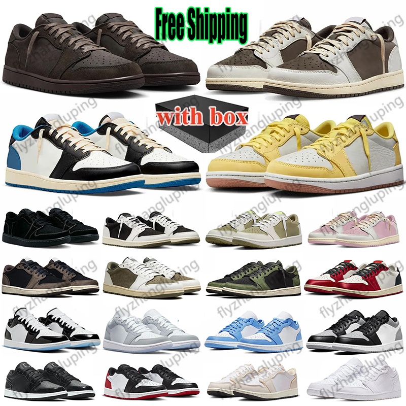 Free Shipping With box travisscot 1 1s Low Basketball Shoes Travis Reverse Mocha Medium Olive Blue Black White Sports Sneakers size 36-47