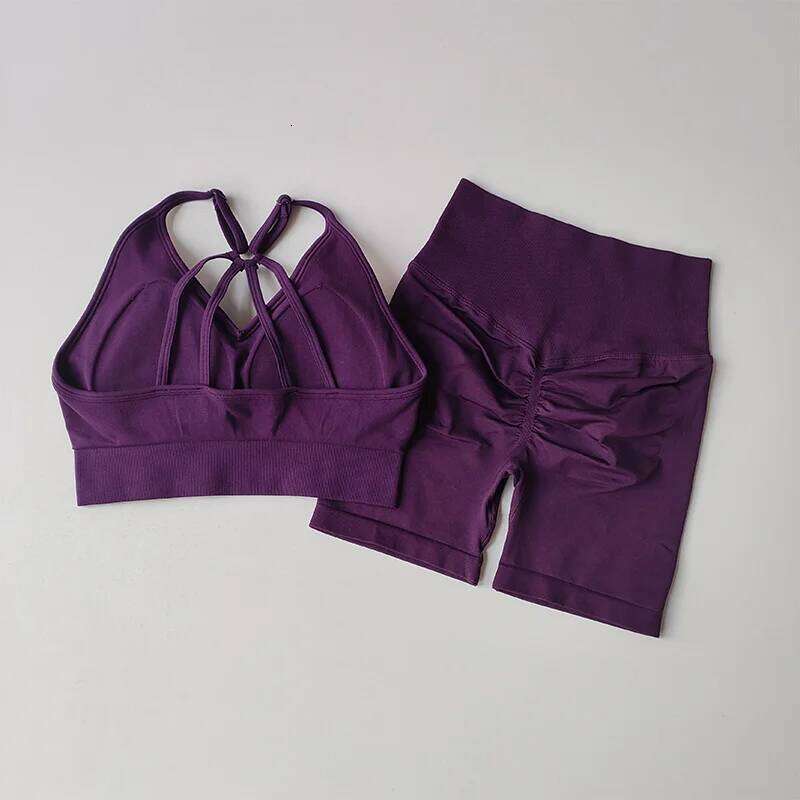2 Pcs Yoga Sets Women High Waist Workout Outfits Wear Gym Clothing Sports Suits Fitness Tracksuit Sportswear Shorts Suit 26H0311