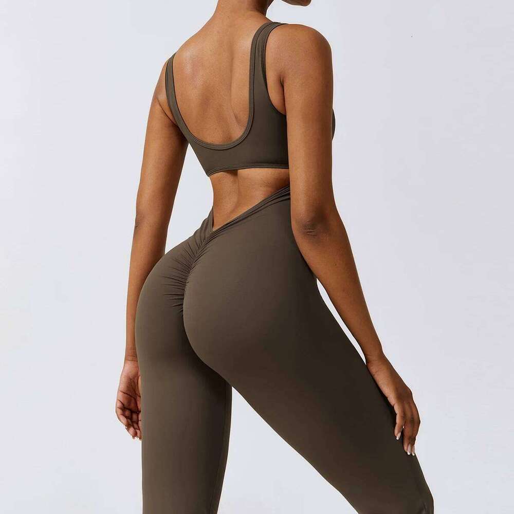 Sexy V Gym Set Training Yoga Suit Sportswear Women Sports Jumpsuit Fitness Rompers Stretch Workout Bodysuits 26H0311