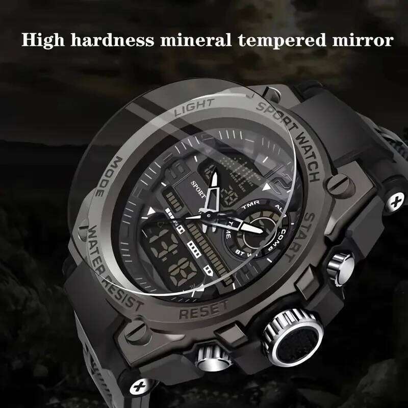 Men's and Women's Dual Display Racing Watch: Large Dial++Alarm Clock+Double Calendar+Stopwatch Function, Fearless of Dark Lighting Environme