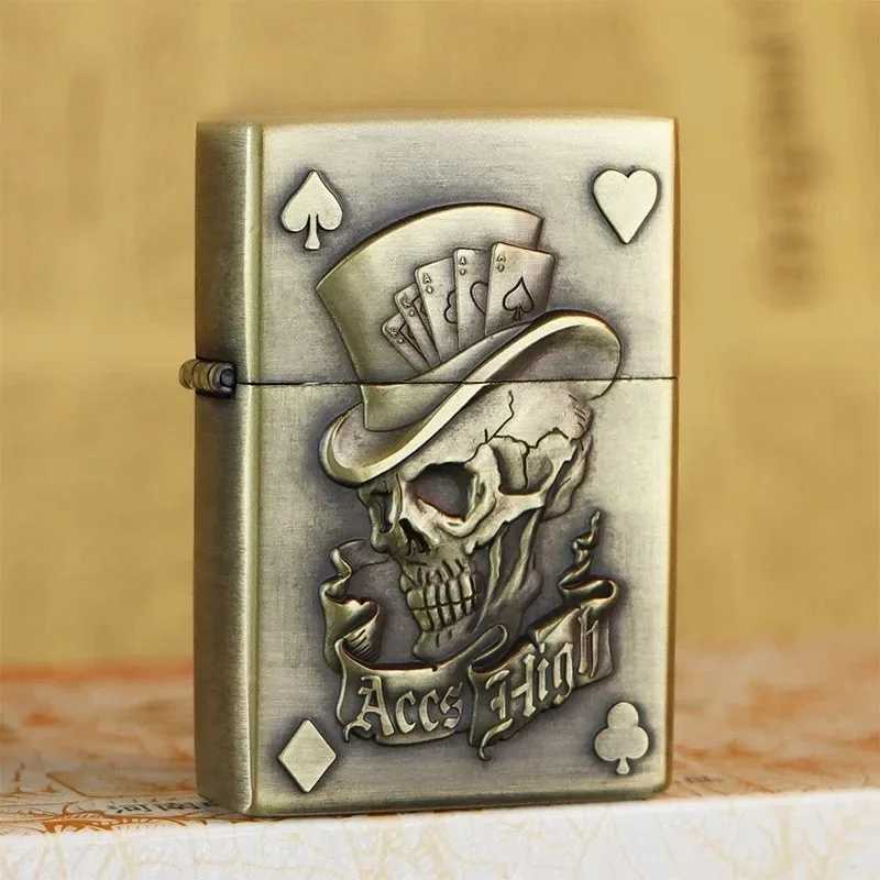 2025 new three-dimensional gasoline lighter high-end bronze brushed stainless steel lighter smoking accessories N260311