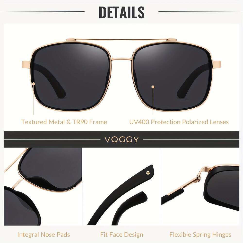 VOGGY Fashion Simple Retro Pilot Metal Tr UV Protection Polarized Glasses Men And Women Driving Outdoor Riding Fishing Holiday Party Decoration Props 