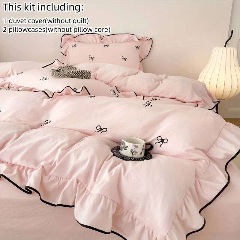 Cute Embroidered Including A Quilt Cover and Pillowcases 4pcs Set of Korean Girls' Bedding Bedroom Decoration H260311