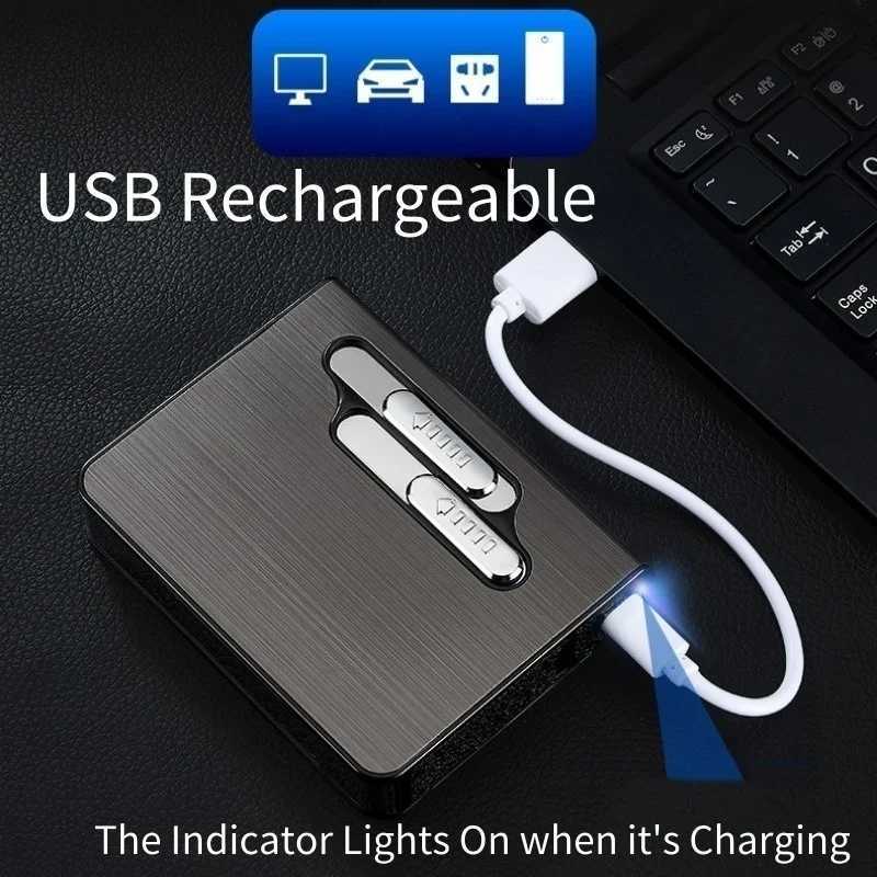 10 /20 Large Capacity Cigarette Case Mens Luxury Cigarette Case Automatic Pop-up Cigarette Case and Ion Double Arc Lighter N260311