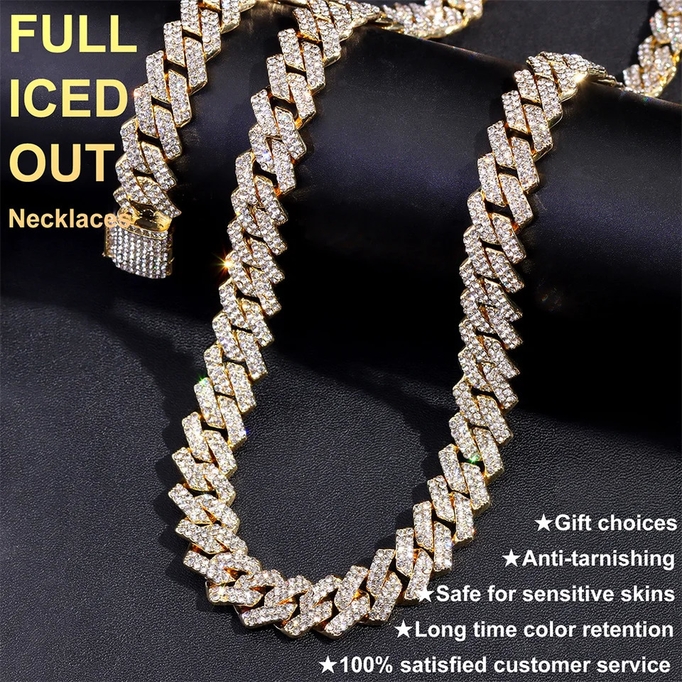 20-Inch Double-Drain Cuban Chain Unisex Ice-Frozen Edition Sparkling Diamond-Shaped Hip-Hop Style Cuban Necklace Jewelry 260309
