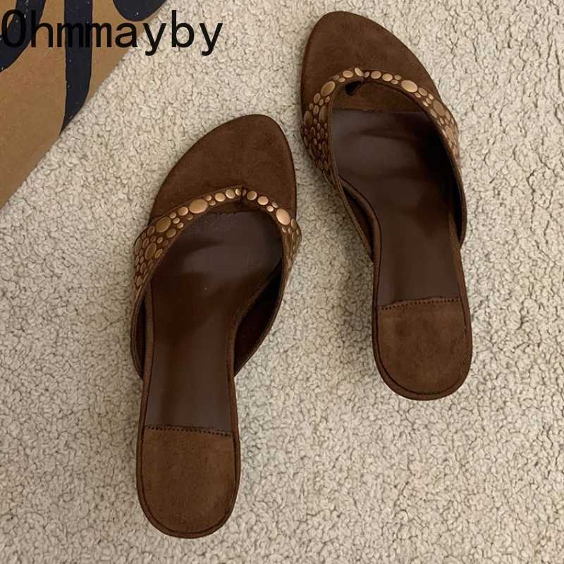 Designer Vintage Clip Toe Women Elegant Low Heels Slide Shoes Fashion Stripper Party Dress Summer Flip Flop Shoes K260311