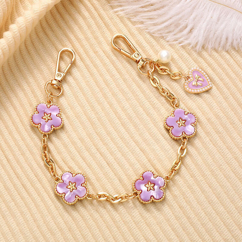 Phone Pendant Five-Leaf Flower Enamel Anti-Drop Keychain Pearl Decor Bag Charm For Phone Case Free Shipping