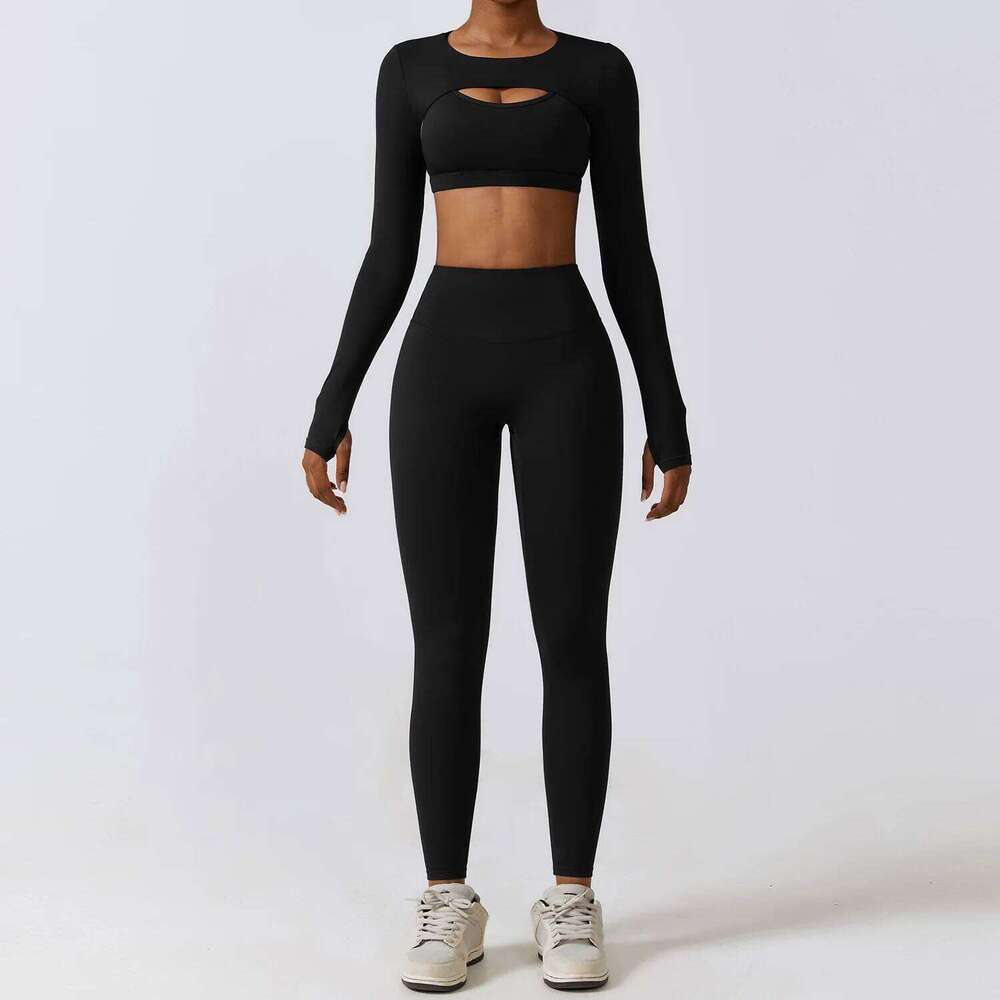 Sportswear Set Women's Workout Clothes Athletic Wear Sports Gym Legging Seamless Fitness Bra Crop Top Long Sleeve Yoga Suit 26H0311