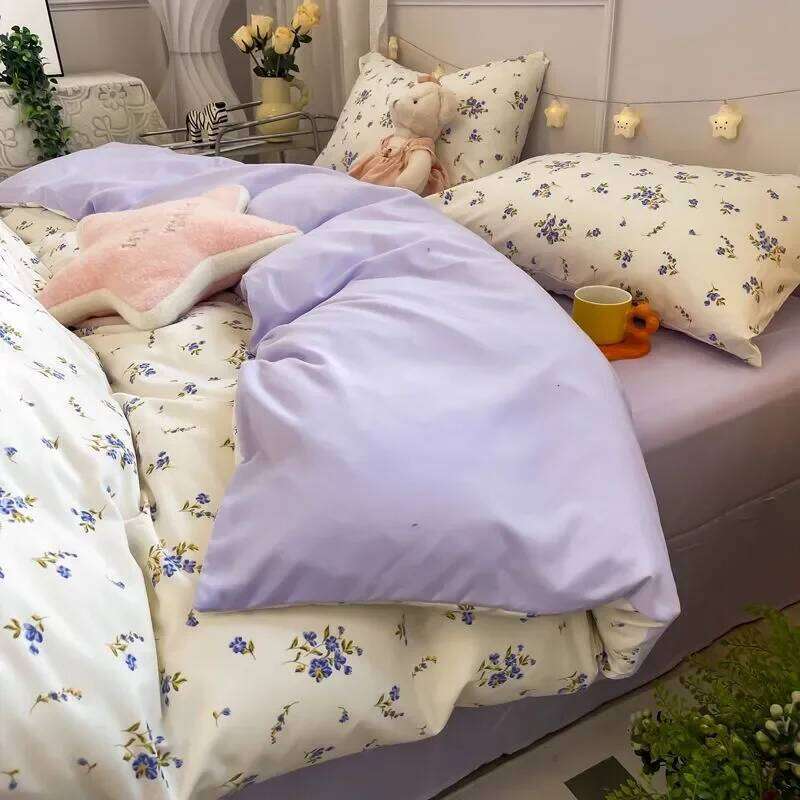 Pink Flowers Duvet Cover Ins Fashion Single Queen Size Girls Boys Flat Sheet Pillowcase No Filler Home Decor Bedding Set H260311