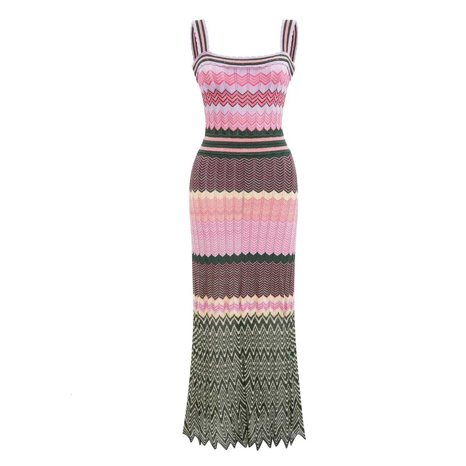 Luxury Brand Design Knitted Zigzag High Elasticity Color Sleeveless Long Maxi Dress Women Arab Africa Popular Boho Lady Skirt X260310