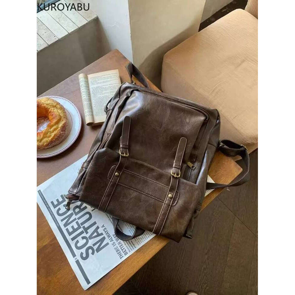 Vintage Brown Jk Backpacks Women High Street Preppy Style Pu Leather Backpack Ladies Harajuku Casual School Bag Fashion Y2k Bags