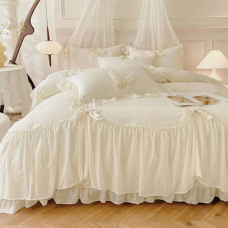 3pcs White Bedding set ruffles Duvet Set 1*Duvet Cover + 2*Pillowcase, Without Corefor bedroom guest room H260311 - view 4