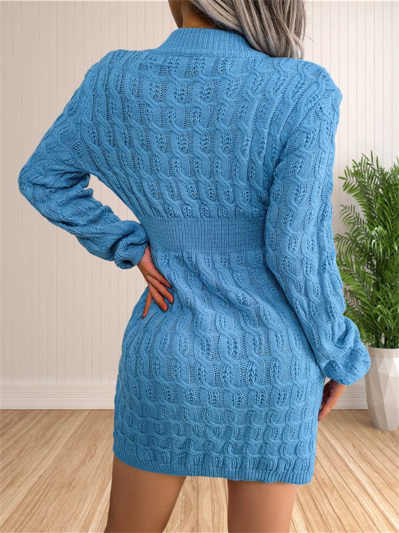 Women Skirt Sweater Dress Solid Color Long Sleeve Knit Pullover Sweater Bodycon Crewneck Autumn Winter M260311