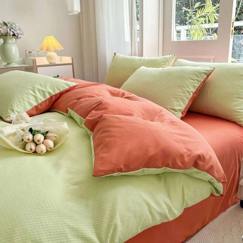 2025 new solid color cloud double spell three-piece set, student dormitory AB version waffle washed cotton four-piece set H260311