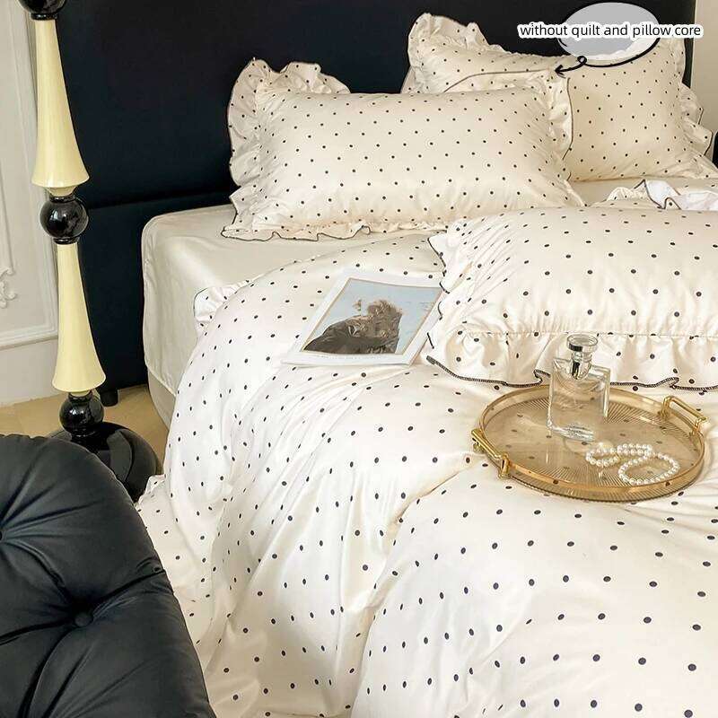 3pcs Korean lace Duvet 1*Duvet Cover + 2*Pillowcase, Without Core, Black dot print Bedding Set H260311