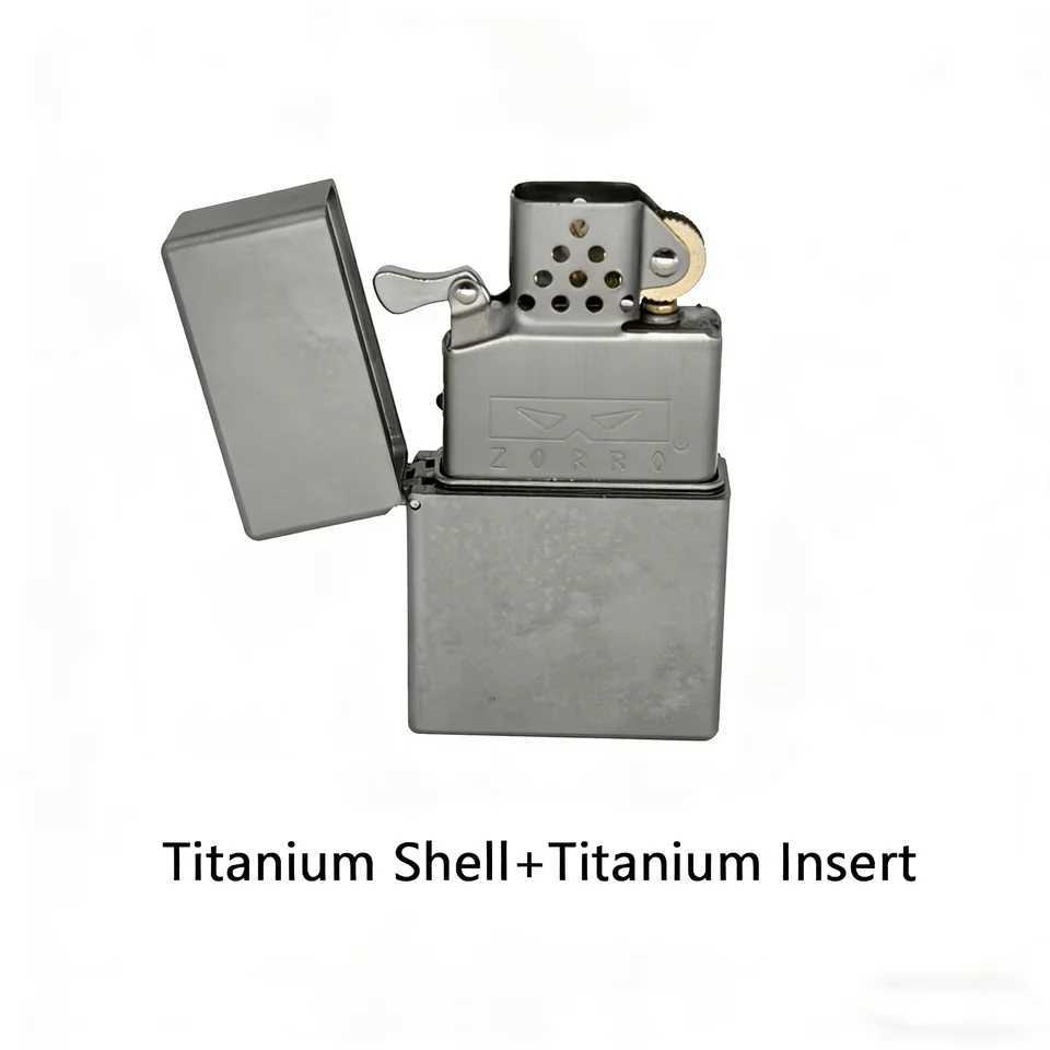 Full Titanium shell Lighter with Titanium Insert Vintage liquid fuel petrol lighter Cigarette accessories Cool outdoor EDC N260311