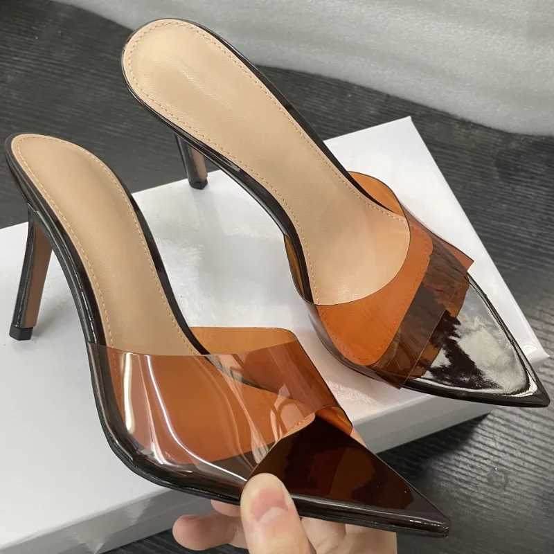 Fashion New Summer Womens High-heeled Sandals Simple Transparent High-heeled Stiletto Pointed Open-toed Mules K260311