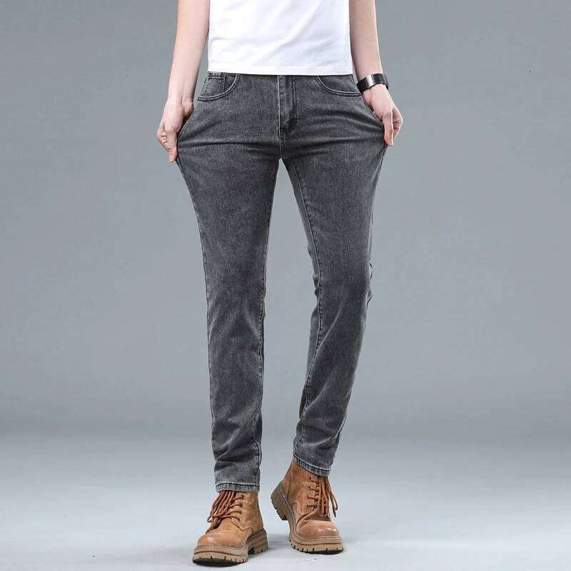 Stretch Pencil Cargo Jeans Gray Men High Street Casual Denim Trousers Fashion Personality Straight Little Feet Men's Pants Z260225