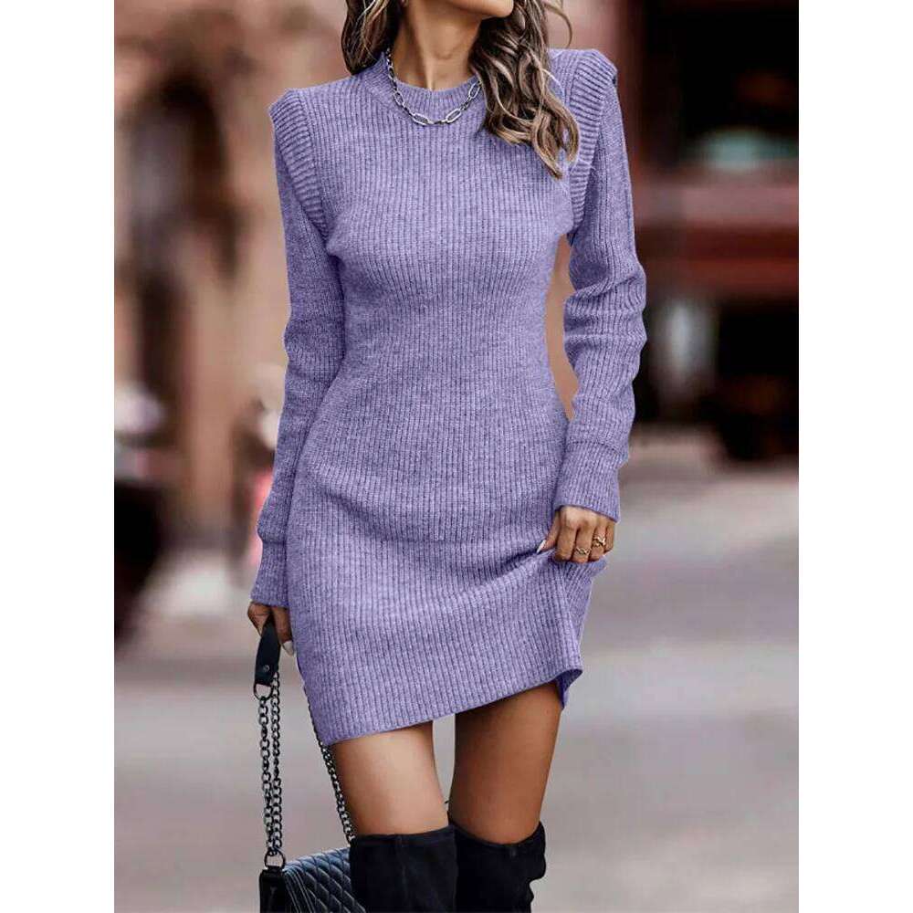 Women Autumn Winter Holiday Slim Fit Knitting Elegant Female O Neck Patchwork Mini Dress Solid Long Sleeve Casual Dresses Z260311