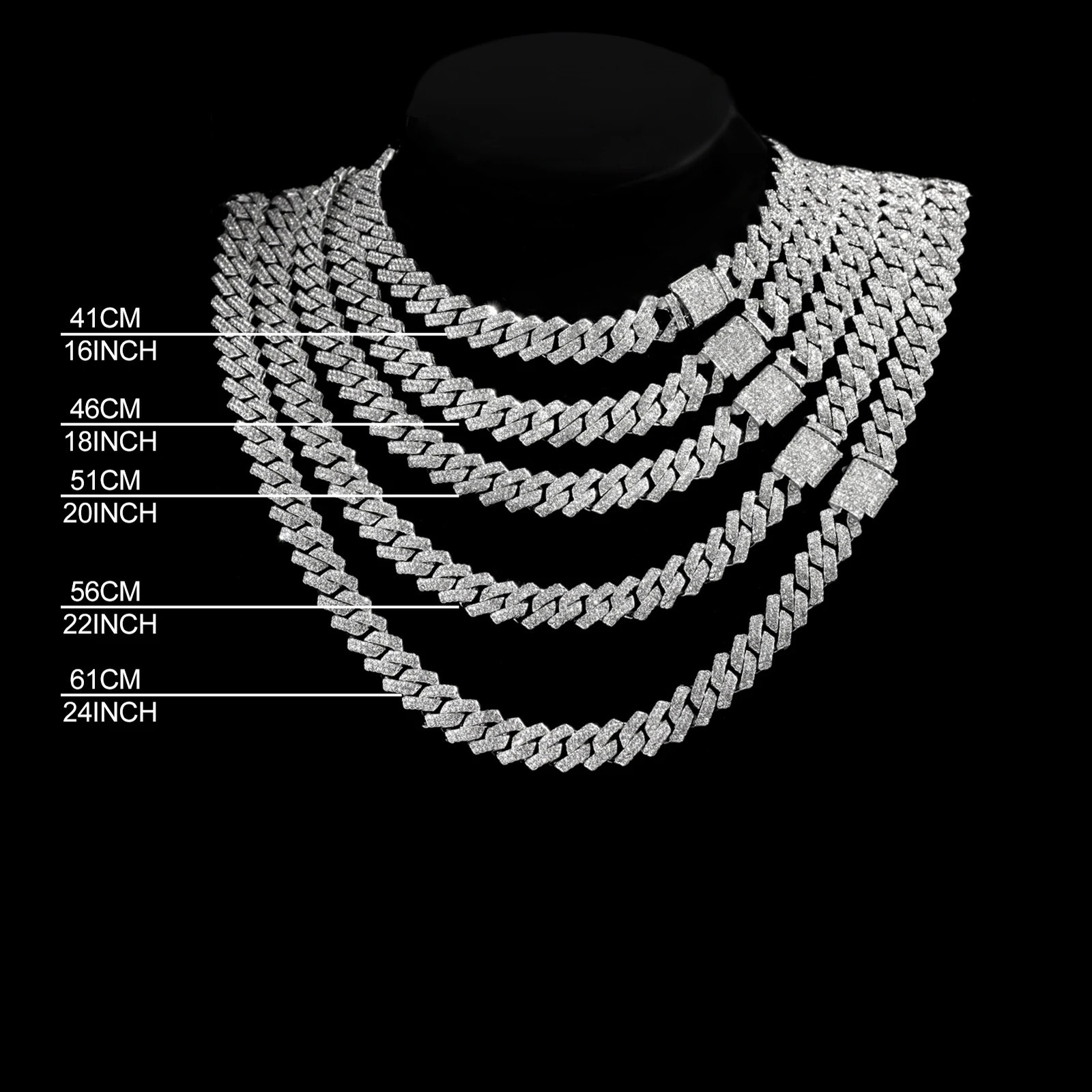 20-Inch Double-Drain Cuban Chain Unisex Ice-Frozen Edition Sparkling Diamond-Shaped Hip-Hop Style Cuban Necklace Jewelry 260309