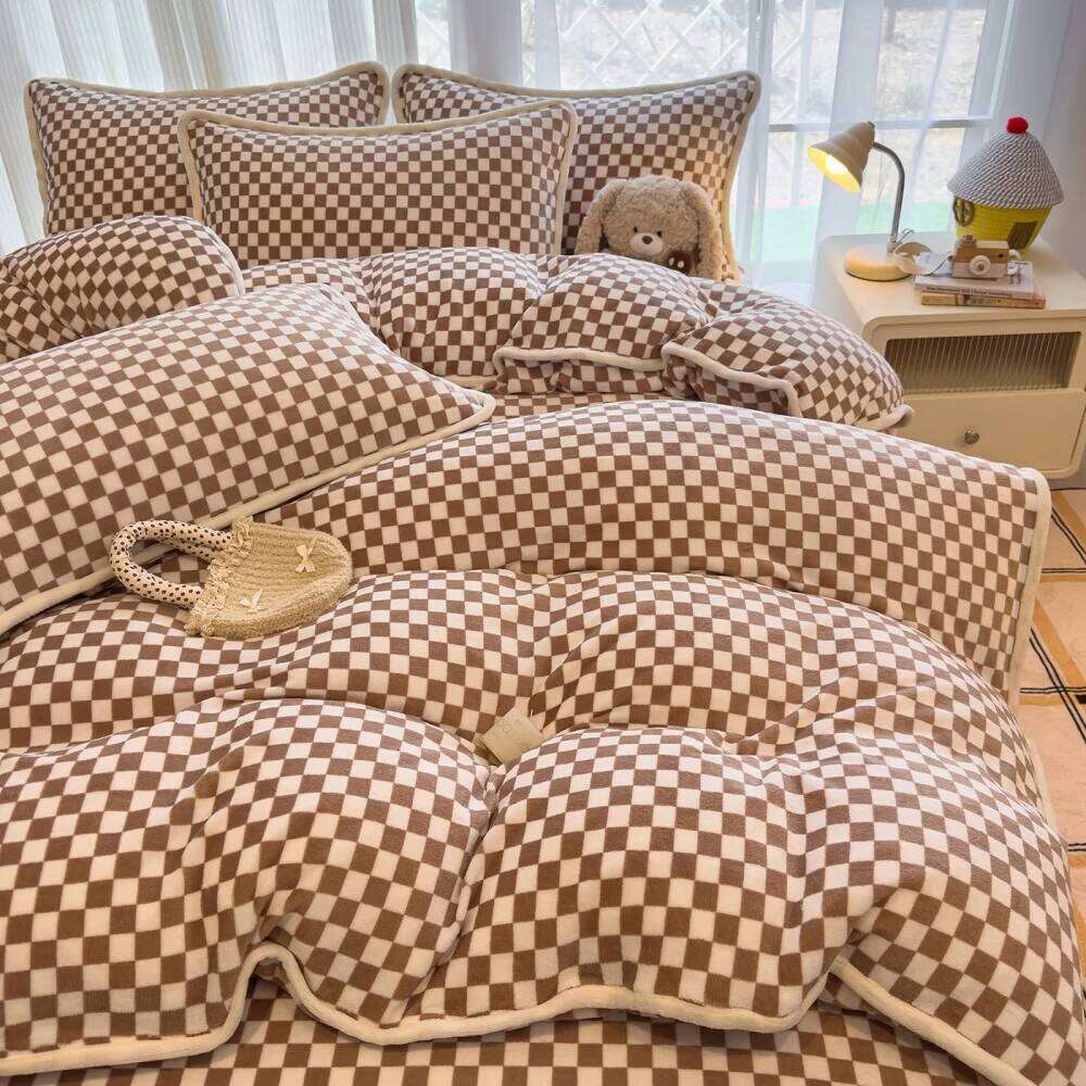 Solid Color Milk Velvet Bedding Winter Thickened Warm Duvet Quilt Cover Bed Sheet Pillowcase Soft Four-Piece Set H260311 - view 4