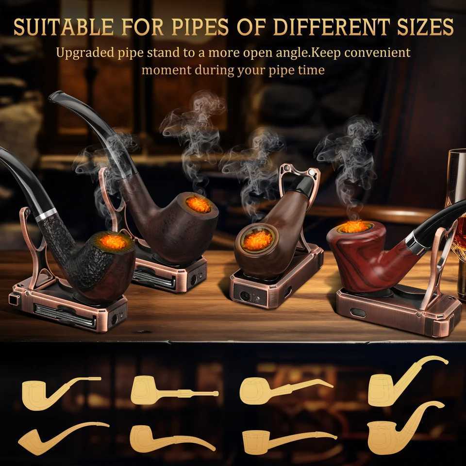 Pipe Lighter Built-in Pipe Stand 3 in 1 Cleaner Tools Refillable Butane Window Lighter with Angled Soft FlameGas Lighter N260311