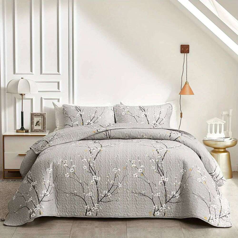 Classic Floral Print Non-Slip, Universal Warmth Bedding Ramadan 3 Piece, Quilted Patchwork Bed Skirt Set H260311