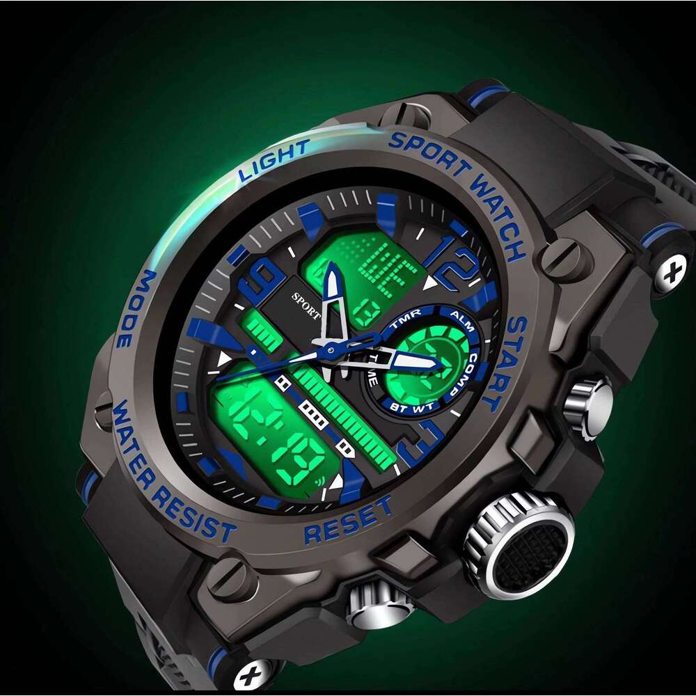 Men's and Women's Dual Display Racing Watch: Large Dial++Alarm Clock+Double Calendar+Stopwatch Function, Fearless of Dark Lighting Environme