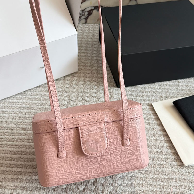 26P Designer Pebbled Caviar Leather Mini Square Makeup Box Bags With Mirror Calfskin Strap Underarm Mini SNAP Cosmetic Case Purse Sac Handbags 18x10cm 5 Colors
