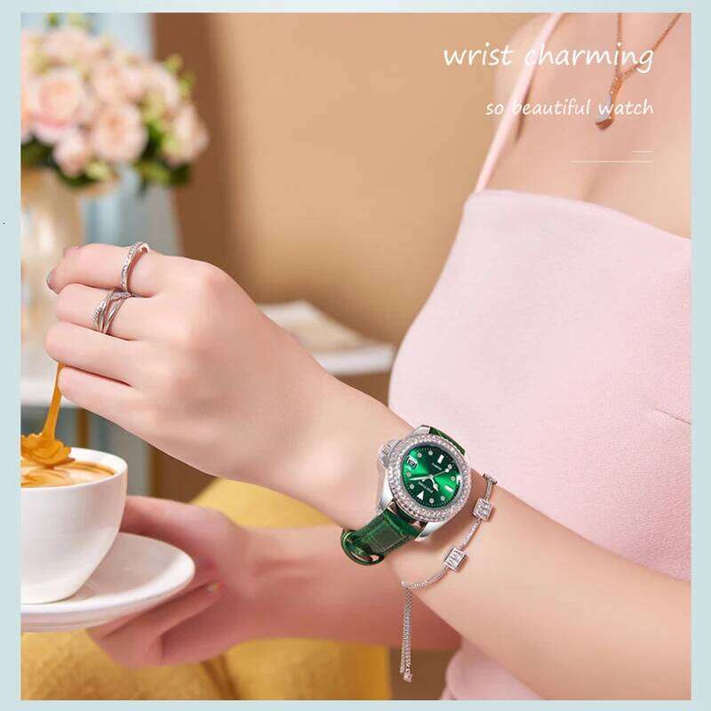 PINTIME Emerald Color Luxury Watch for Woman Waterproof Quartz Ladies Watches High Quality Wristwatch Elegant Female Clock