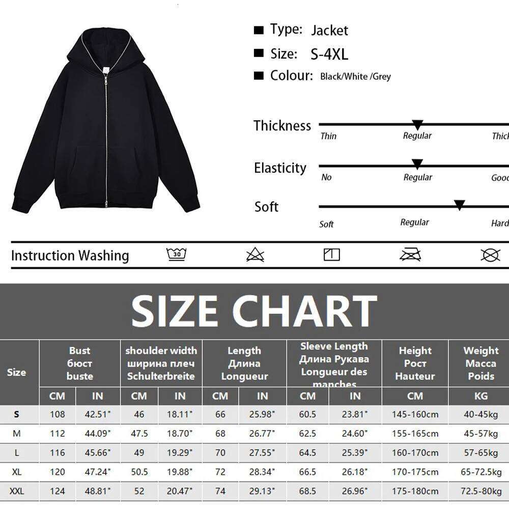 Harajuku Sweatshirts Men Zip Up Hoodies Jacket Retro Long Sleeve Oversized Black Hooded Sweatshirt Coats 26H0311
