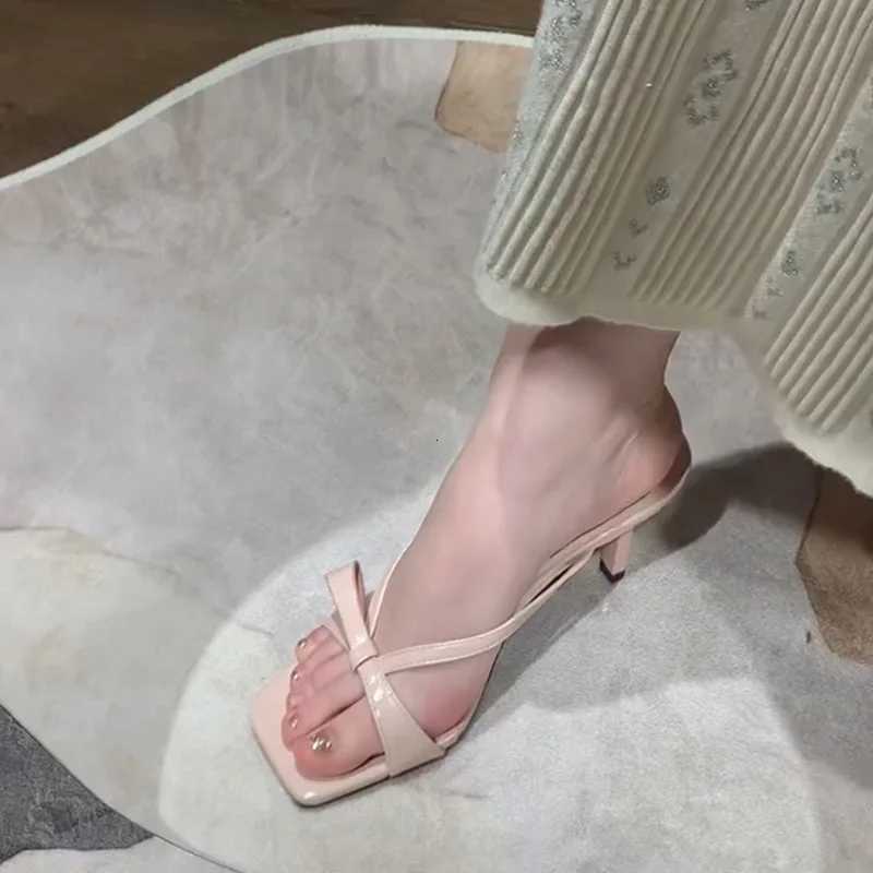 for women 2025 fairy style butterfly bow pink square toe exposed toe slim heel high-heeled sandals K260311
