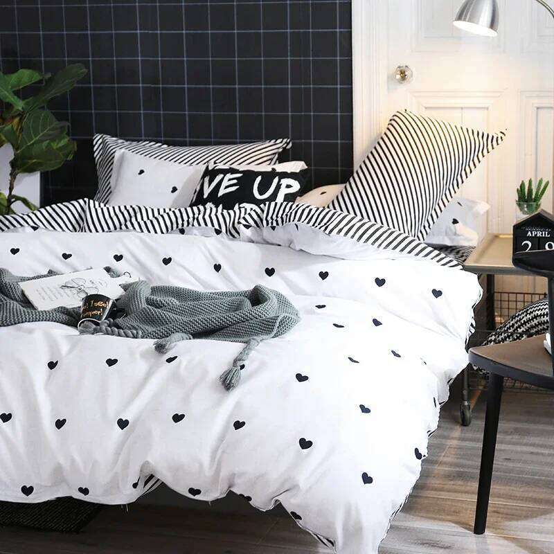 Heart Print Duvet King Size Reversible Bedding Set Microfiber Modern 1 Quilt Cover Zipper Closure with 2 Pillowcases H260311