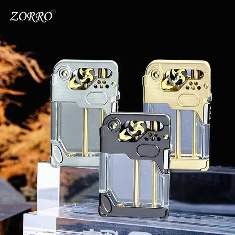 Armor Wind and Fire Wheel Transparent Oil Tank High end One click Launch Ignition Windproof Fuel Oil Lighter Safety Lock N260311