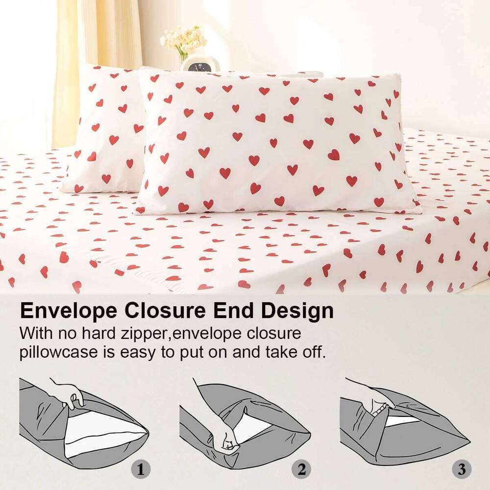 3pcs/set Small Red Heart Printed Set1 & 2 PillowcaseSoft And Skin-Friendly Duvet Cover Bedding Set For H260311