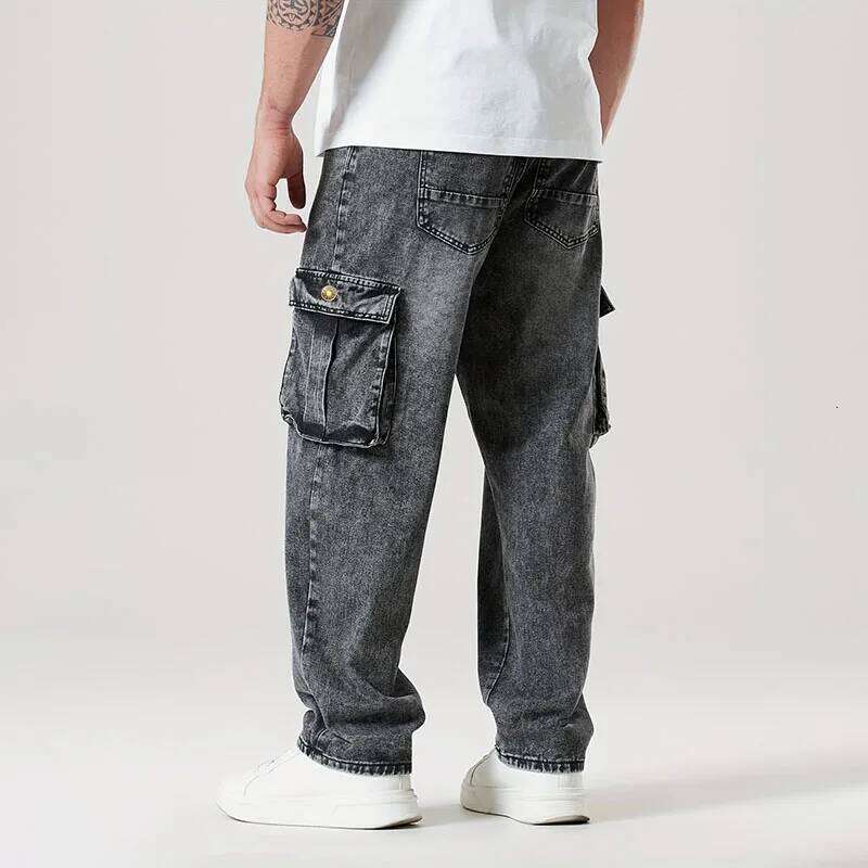 Korean Casual Comfortable Loose Fitting For Men Large Pocket Jeans Seasons Straight Leg Work Pants Z260225