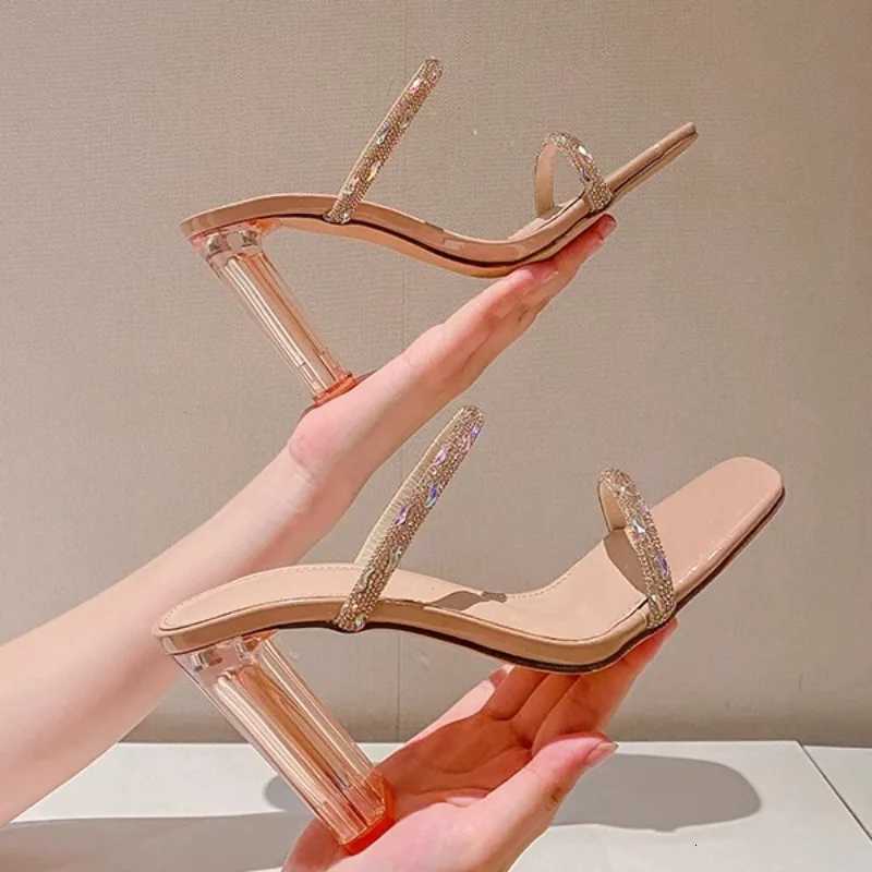 Womens 2025 Summer New Fashion Open Toed Rhinestone High Heel Female Transparent Heel Shoes for Women Zapatos K260311